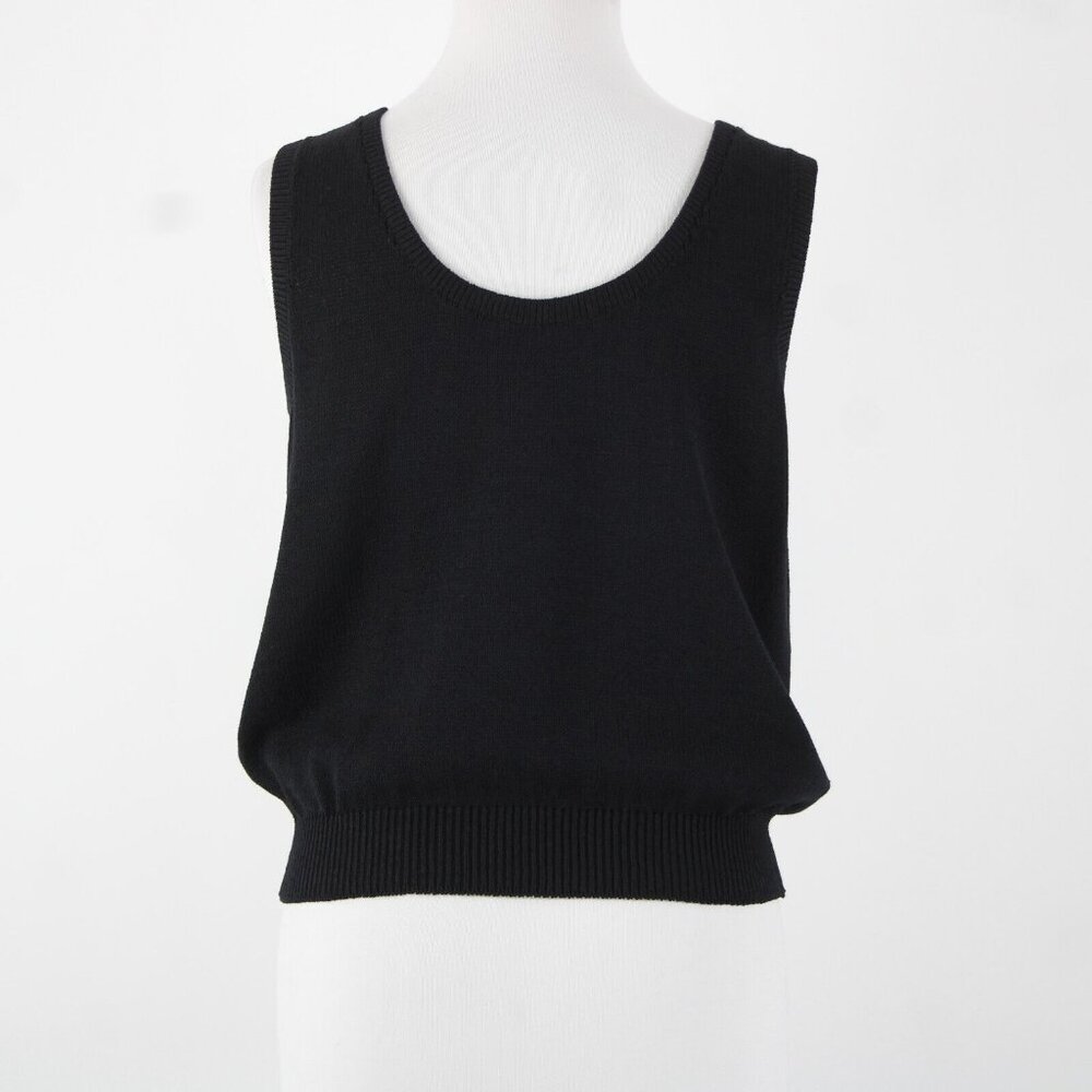 St John Basics Sz M Black Wide Strap Santana Knit Tank Top - Picture 16 of 16